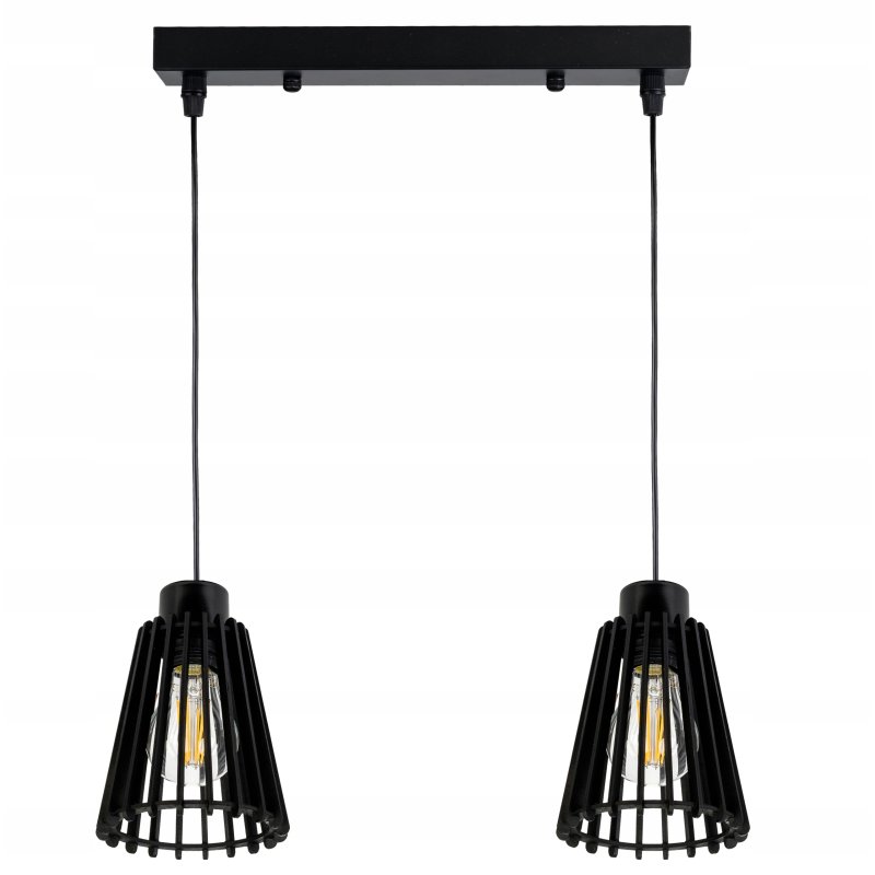 Lampa czarna wisząca zwis żyrandol sufitowa LOFT klosz piramidka Drewno 2