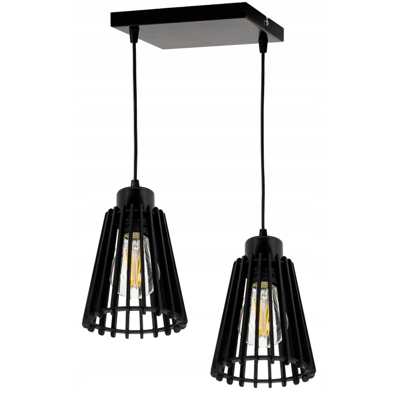 Lampa czarna wisząca zwis żyrandol sufitowa LOFT klosz piramidka Drewno 2