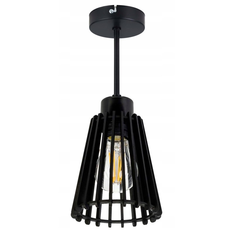 LAMPA czarna stała sufitowa plafon Loft 1 klosz drewno piramidka drewniana