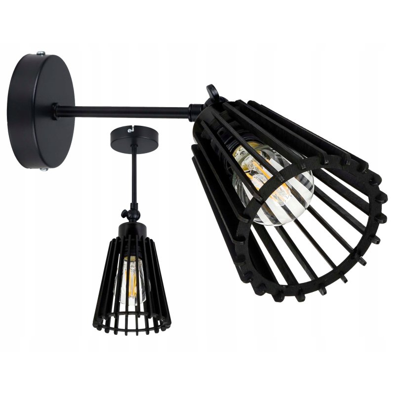 LAMPA czarna kinkiet E27 ścienny ruchomy loft Drewno piramidka eko czarny