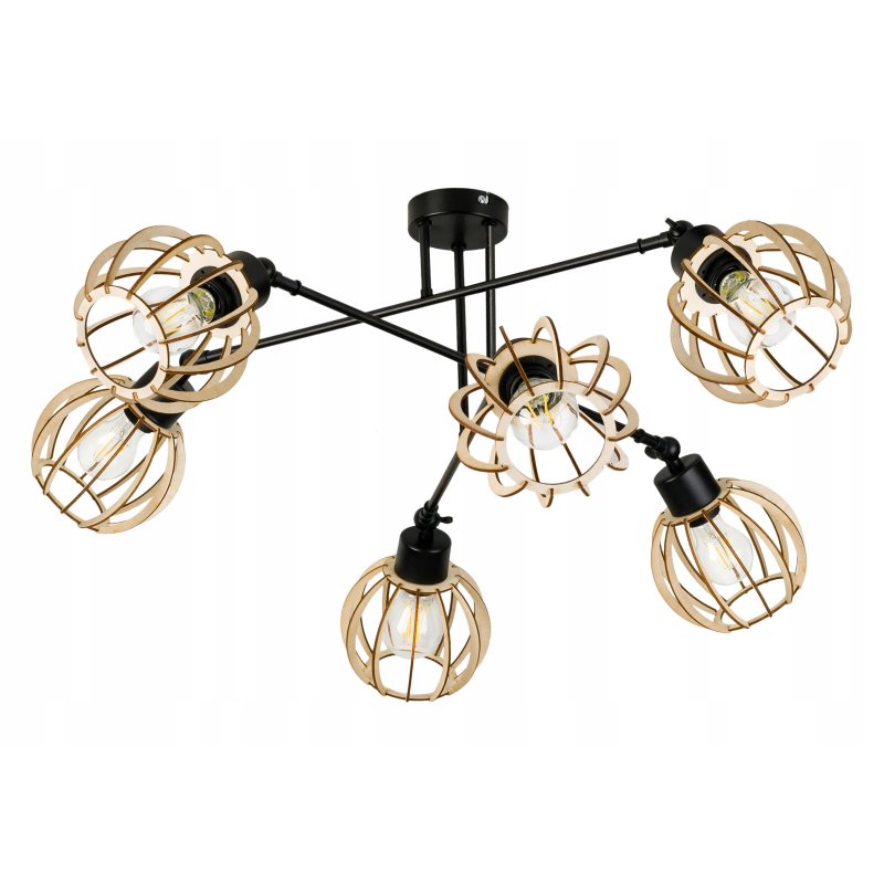 LAMPA sufitowa żyrandol regulowany LOFT drewno 6