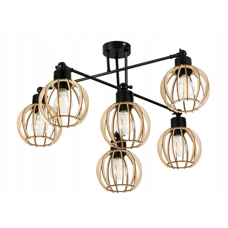 LAMPA sufitowa żyrandol regulowany LOFT drewno 6
