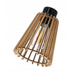 Lampka nocna biurkowa Lampa stołowa loft KLOSZ DREWNO z włącznikiem led E27