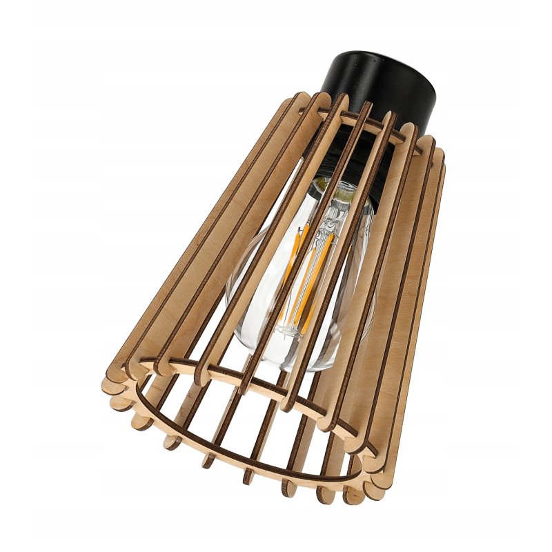 Lampka nocna biurkowa Lampa stołowa loft KLOSZ DREWNO z włącznikiem led E27