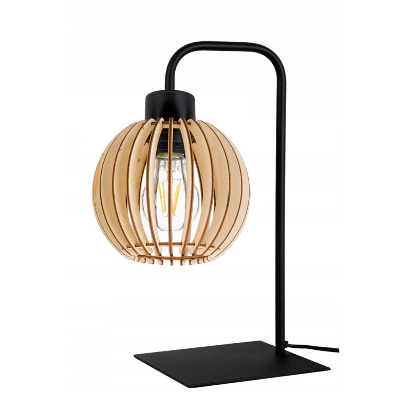 Lampka nocna biurkowa Lampa stołowa loft KLOSZ DREWNO z włącznikiem led E27