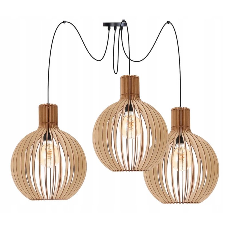 LAMPA sufitowa wisząca zwis PAJĄK Loft Drewno kula XL 32cm na 3x E27