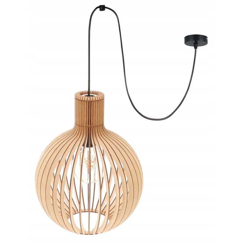 LAMPA sufitowa wisząca zwis PAJĄK Loft Drewno kula XL 32cm na 1x E27