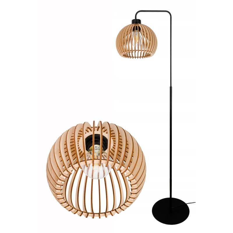 LAMPA STOJĄCA PODŁOGOWALOFT NA LED E27 STAŁA GIĘTA Z KLOSZEM DREWNO 150CM