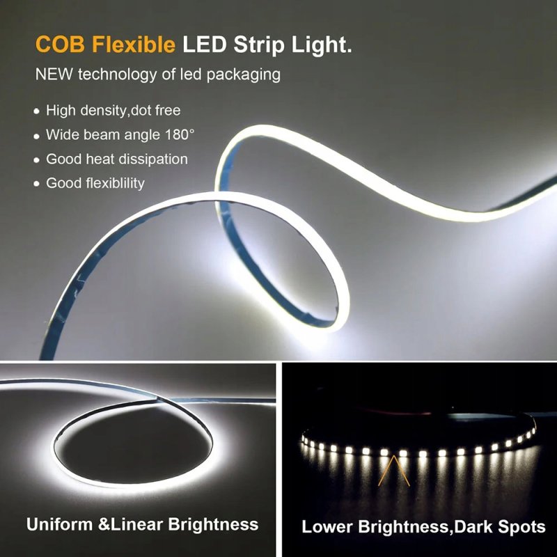 Taśma LED 12V COB WĄSKA 3mm 384diod/m 7W/m neon linia biały neutralny 5mb