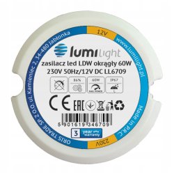 Zasilacz montażowy PREMIUM fi60 do puszki 12V 5A 60W LED IP67 dopuszkowy