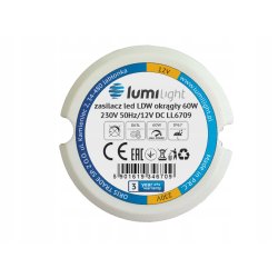 Zasilacz montażowy PREMIUM fi60 do puszki 12V 5A 60W LED IP67 dopuszkowy