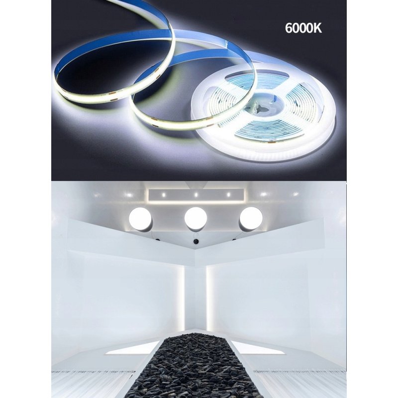 Taśma LED COB 24V 12W 8mm 528 d/mb Neon ZIMNY 1m z rolki 30m cięty co 1mm