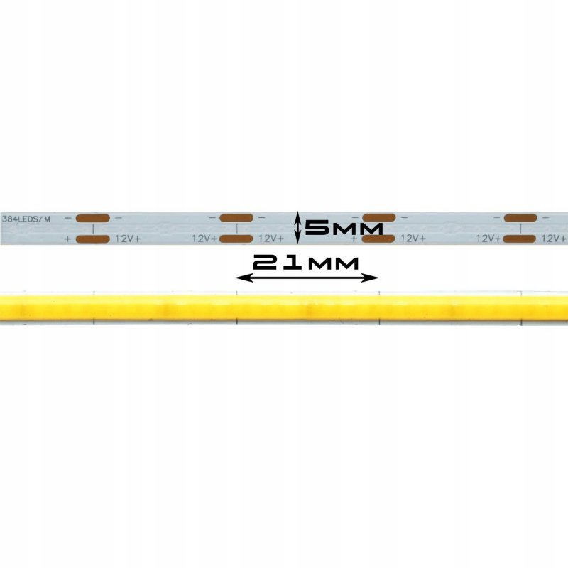Taśma LED COB WĄSKA 5mm 12V 10W 384diod/m neon linia ŚWIATŁA kolor ŻÓŁTY 1m