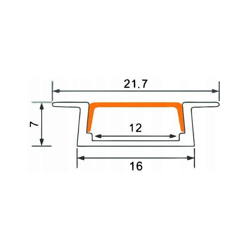 PROFIL aluminiowy WPUSZCZANY srebrny + KLOSZ mleczny zaślepki 3m do led