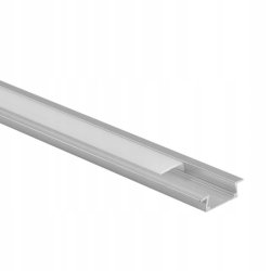 PROFIL aluminiowy WPUSZCZANY srebrny + KLOSZ mleczny zaślepki 3m do led