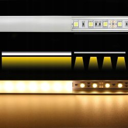 PROFIL aluminiowy NAWIERZCHNIOWY srebrny + KLOSZ mleczny zaślepki 3m do led