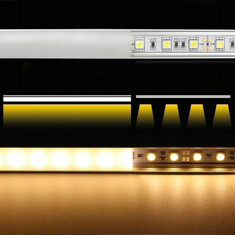 PROFIL aluminiowy NAWIERZCHNIOWY srebrny + KLOSZ mleczny zaślepki 3m do led