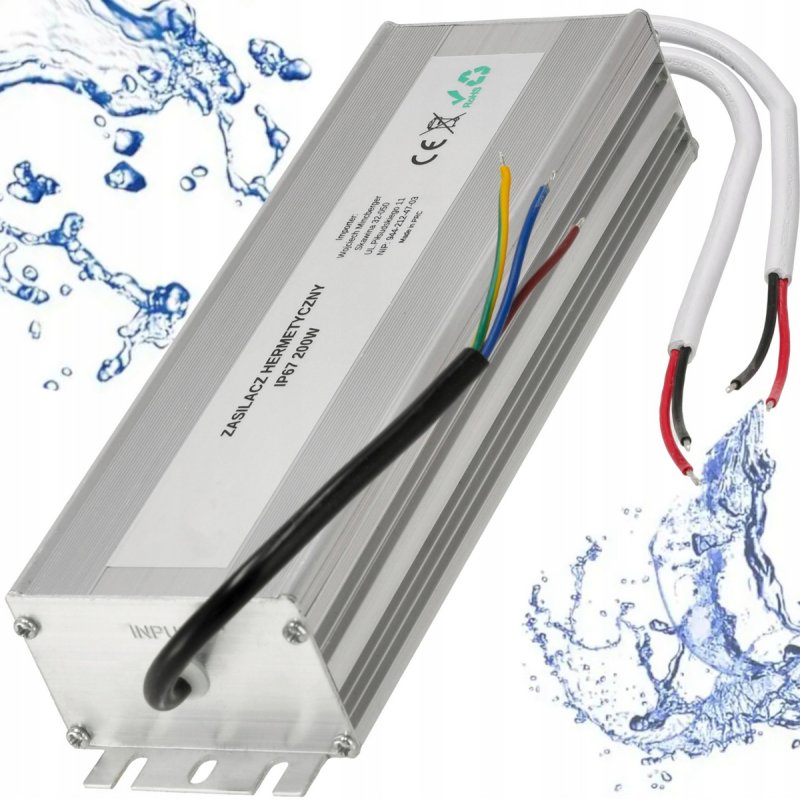 Zasilacz 24V 200W 8,4A wodoodporny taśm LED IP67 hermetyczny metal