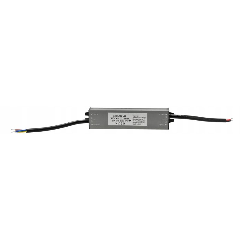 Zasilacz 24V 20W 0,8A wodoodporny do taśm LED IP67 hermetyczny metal MAŁY