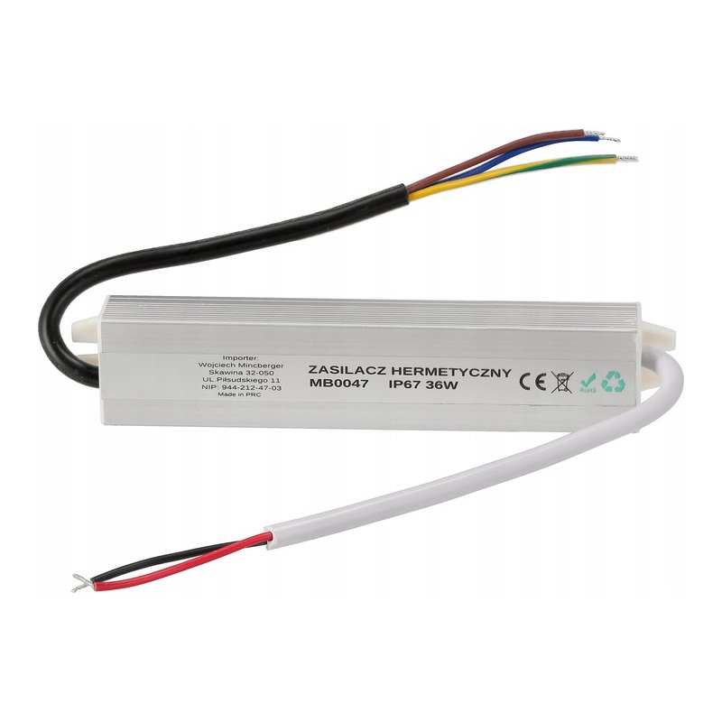 Zasilacz 24V 36W 1,5A wodoodporny do taśm LED IP67 hermetyczny metal