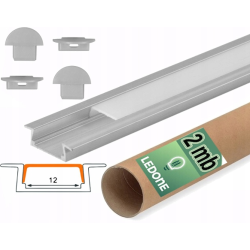 Profil aluminiowy wpuszczany płaski slim srebrny + klosz do taśm LED 2m
