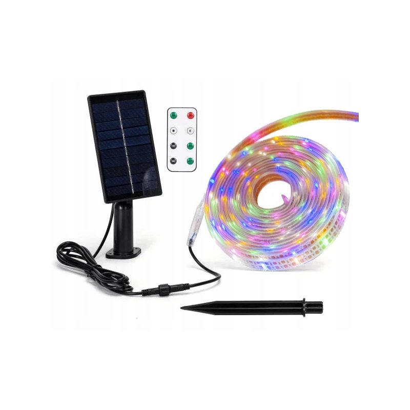 ZESTAW Taśma SOLARNA LED RGB 3mb 30W kolorowa IP65 hermetyczna z pilotem