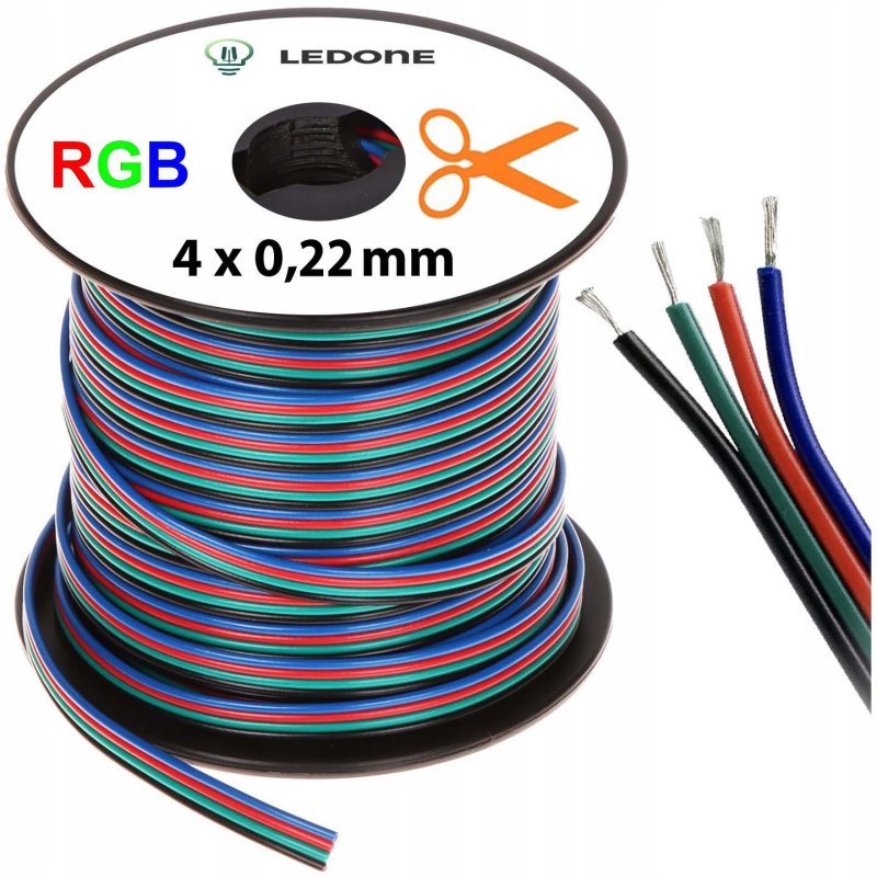 Kabel przewód 4 żyłowy do taśma led RGB Cze-wa