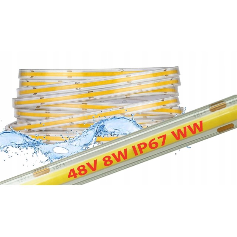 1mb TAŚMA LED COB 48V 8W IP67 NEON PRO linia CIEPŁA termococon wodoodporna