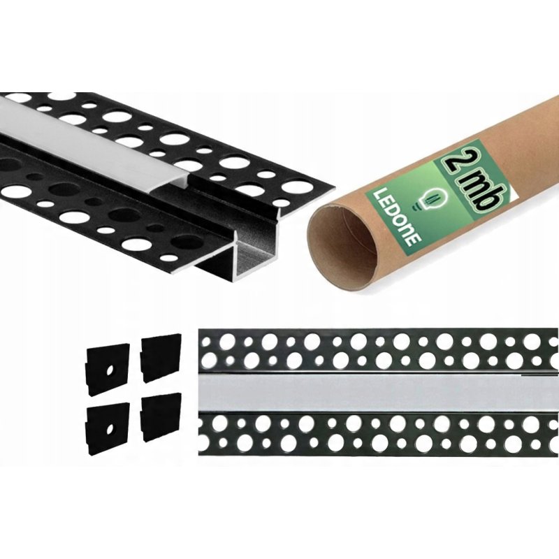 Zestaw PROFIL LED ALUMINIOWY do PŁYT karton-gips GK GIPSOWYCH + klosz 2m