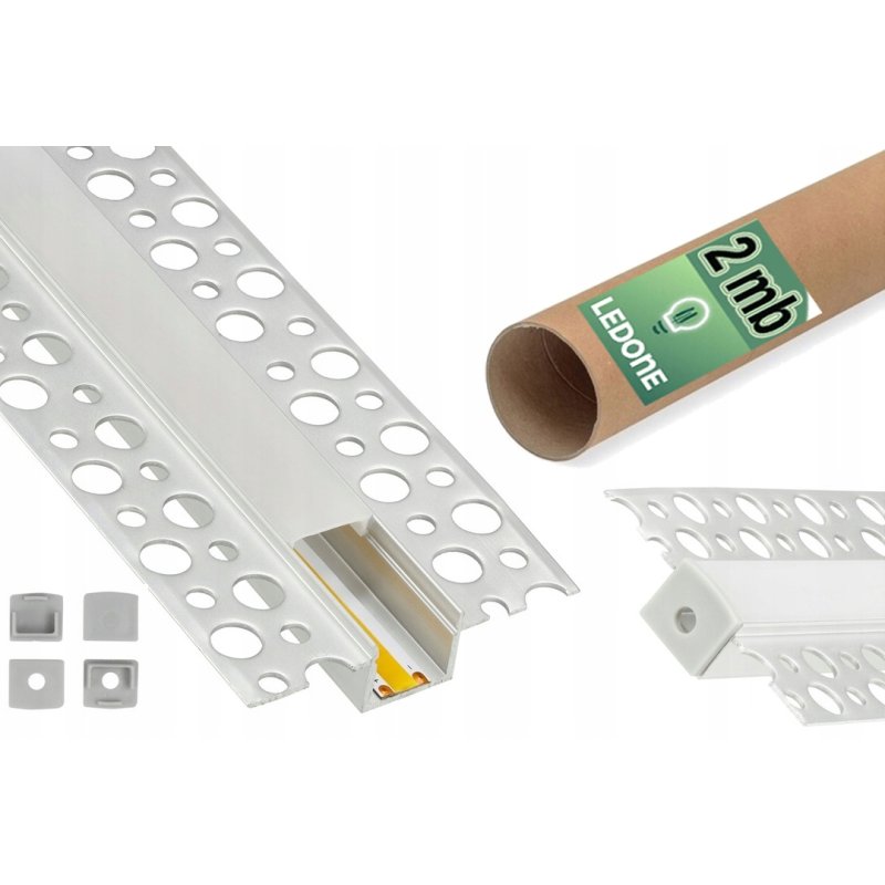PROFIL ALU taśm LED do płyt karton-gips + KLOSZ 2m