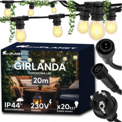 GIRLANDA ogrodowa łańcuch 20m E27 + żarówki ww /nw