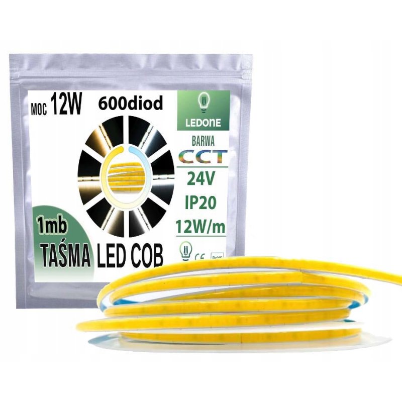 Taśma LED COB wąska 5mm 24V 600 diod 12W na 1mb linia neon mutiwhite CCT