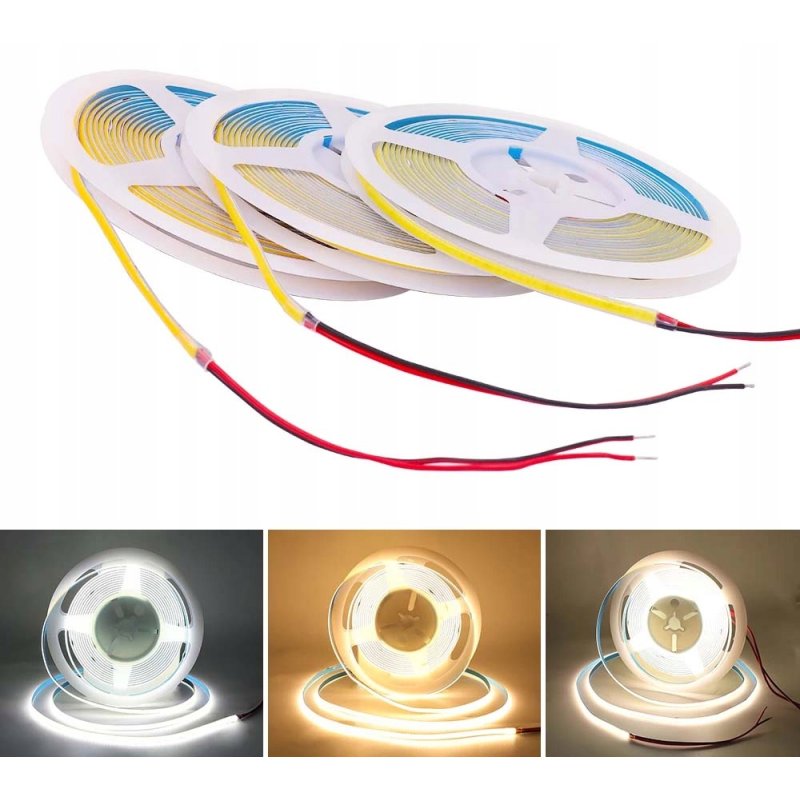 Taśma LED COB WĄSKA 5mm 12V 384diod/m neon linia ŚWIATŁA BIAŁY NEUTRALNY 5m
