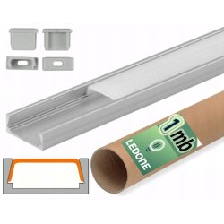 PROFIL aluminiowy NAWIERZCHNIOWY srebrny + KLOSZ mleczny zaślepki 1m do led