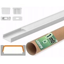 PROFIL aluminiowy NAWIERZCHNIOWY biały + KLOSZ mleczny zaślepki 1m do led