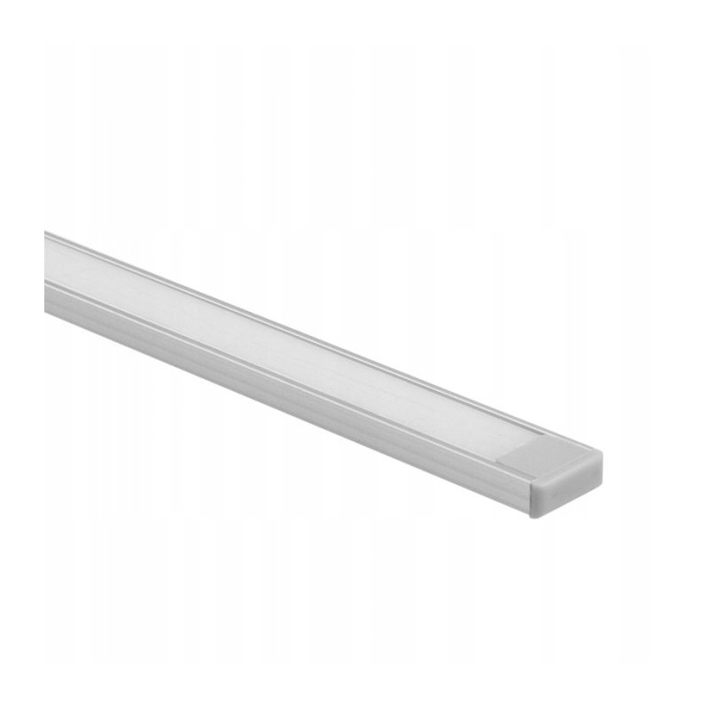 PROFIL aluminiowy NAWIERZCHNIOWY srebrny + KLOSZ mleczny zaślepki 1m do led