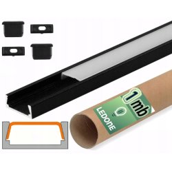 PROFIL aluminiowy NAWIERZCHNIOWY czarny + KLOSZ mleczny zaślepki 1m do led