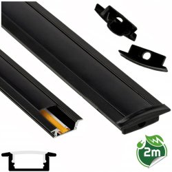 Zestaw PROFIL ALUMINIOWY czarny wpuszczany slim eko do taśm LED 2m + KLOSZ
