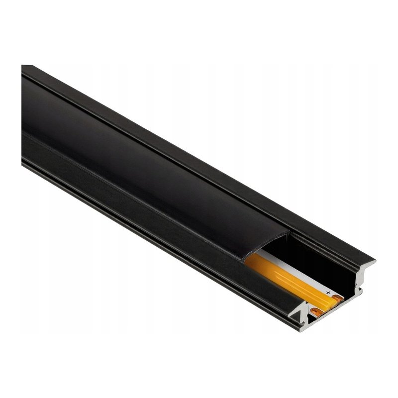Zestaw PROFIL ALUMINIOWY czarny wpuszczany slim eko do taśm LED 2m + KLOSZ