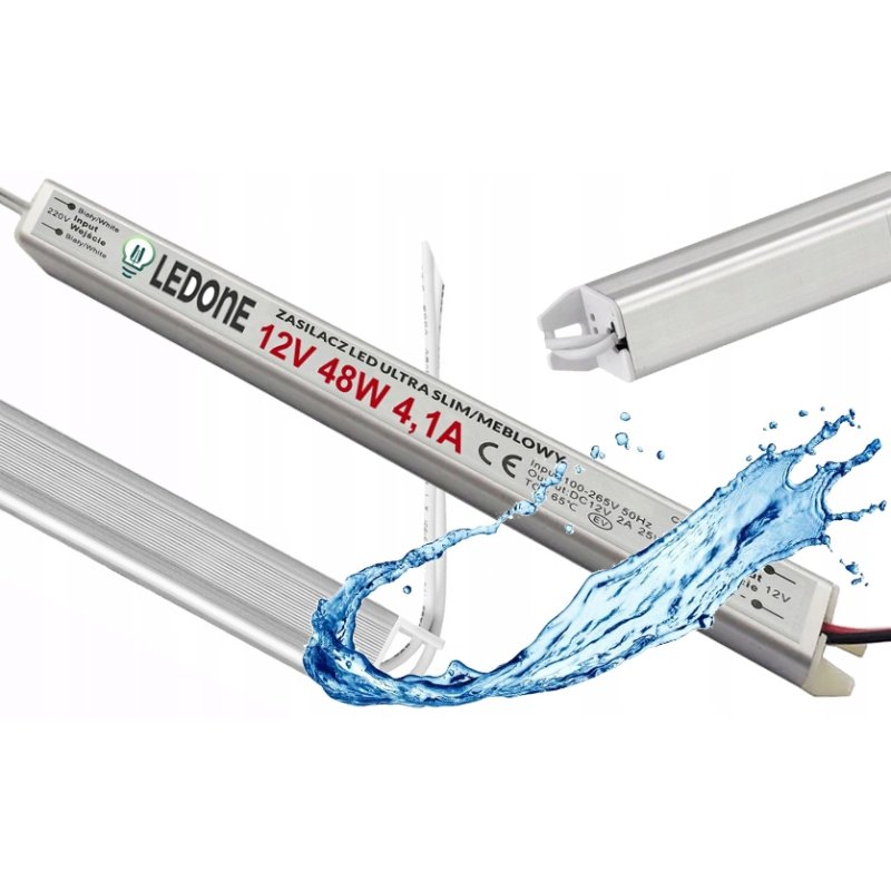 Zasilacz 12V 48W 4A wodoodporny do taśm LED IP67 hermetyczny metal slim