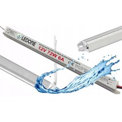 Zasilacz 12V 72W 6A wodoodporny do taśm LED IP67 hermetyczny metal slim