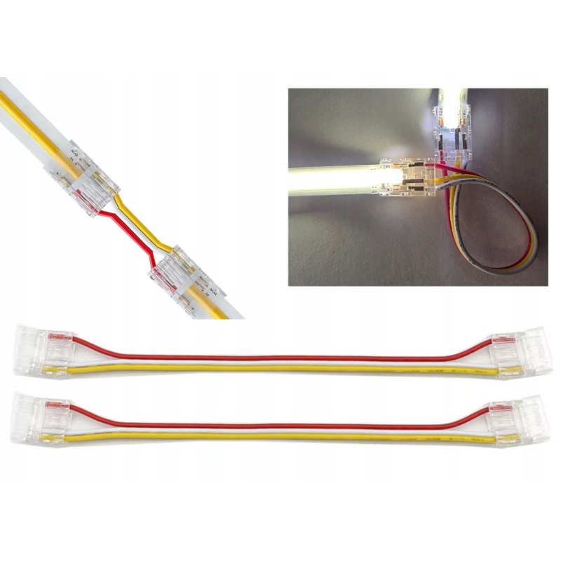 2x Złączka do taśm LED COB CCT IP20 10mm łącznik dwustronny z kablem 3 PIN