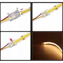 2x Złączka do taśm LED COB CCT IP20 10mm łącznik dwustronny z kablem 3 PIN
