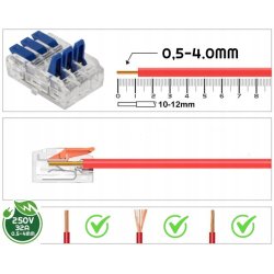 10x Szybkozłączka Elektryczna Przelotowa 3-torowa 4mm ZŁĄCZKA zacisk prosta