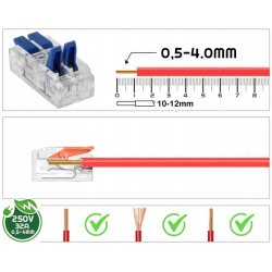 10x Szybkozłączka Elektryczna Przelotowa 2-torowa 4mm ZŁĄCZKA zacisk prosta