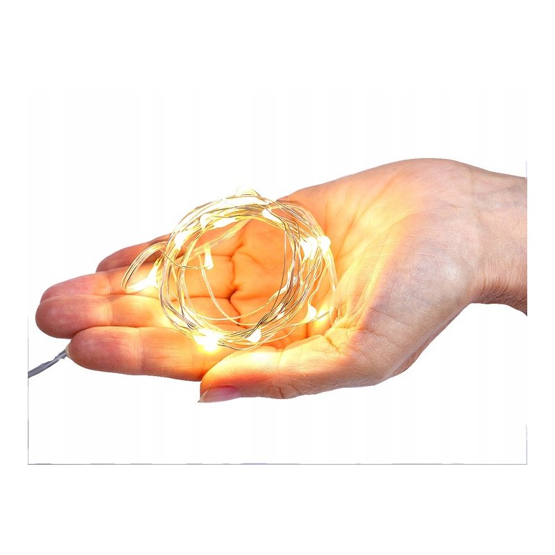 Lampki choinkowe CIEPŁE sznur DRUCIK 20 LED 2m białe ciepły baterię CR2032