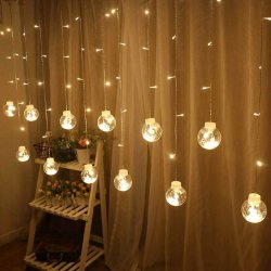 KURTYNA świetlna LAMPKI LED 3m białe CIEPŁE 230V duże kule bombki 12szt