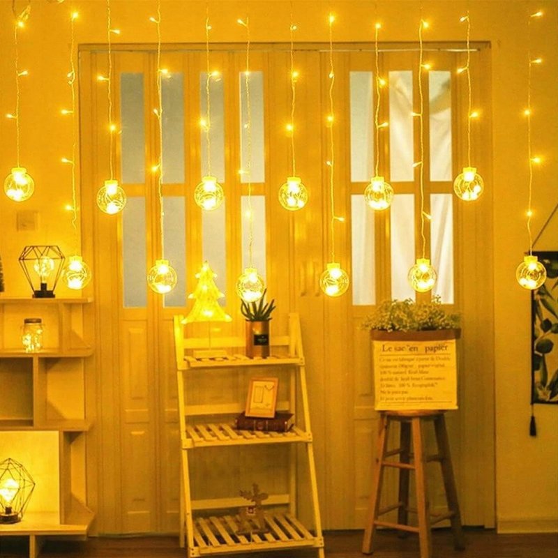 KURTYNA świetlna LAMPKI LED 3m białe CIEPŁE 230V duże kule bombki 12szt