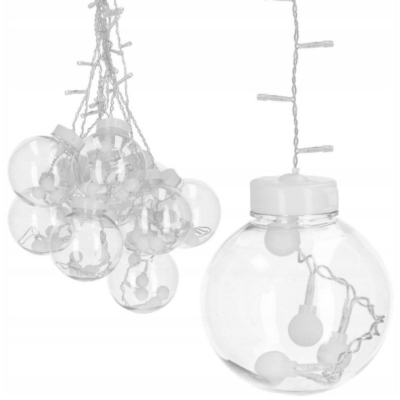 KURTYNA świetlna LAMPKI LED 3m białe CIEPŁE 230V duże kule bombki 12szt