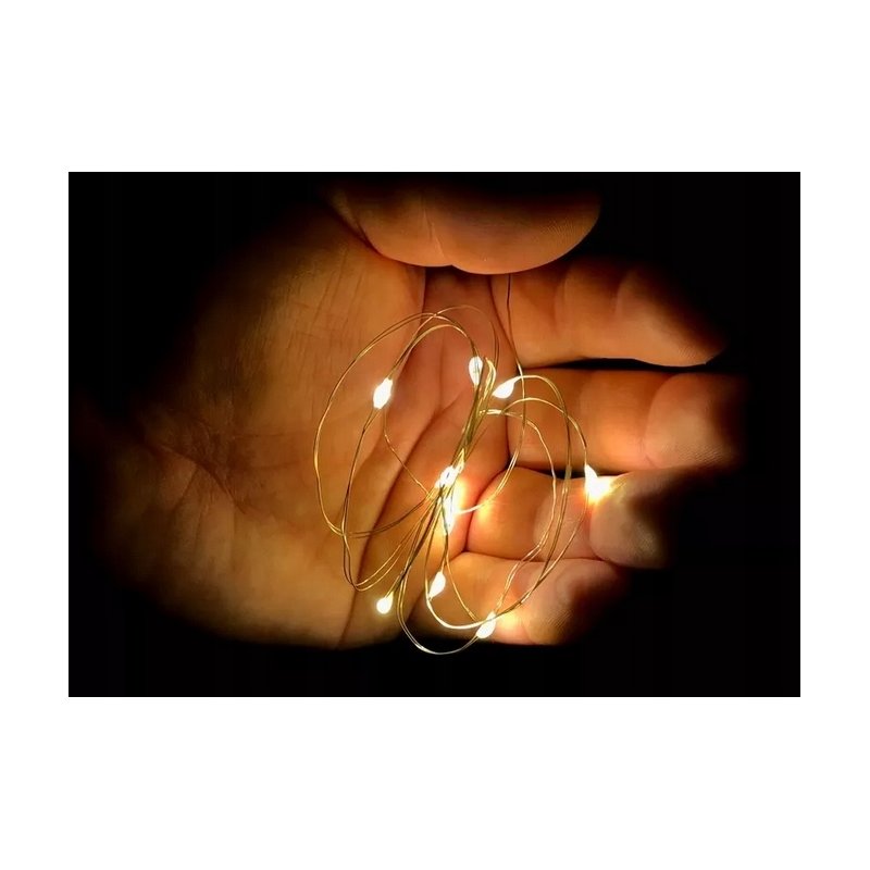 Lampki choinkowe CIEPŁE sznur DRUCIK 20 LED 2m białe ciepły baterię CR2032